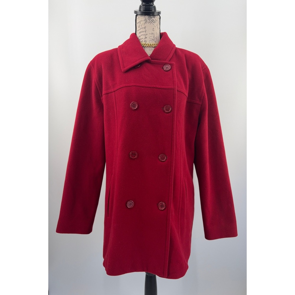 Kristen Blake Classics Pea Coat XL Red Wool Blend Double Breasted Vintage